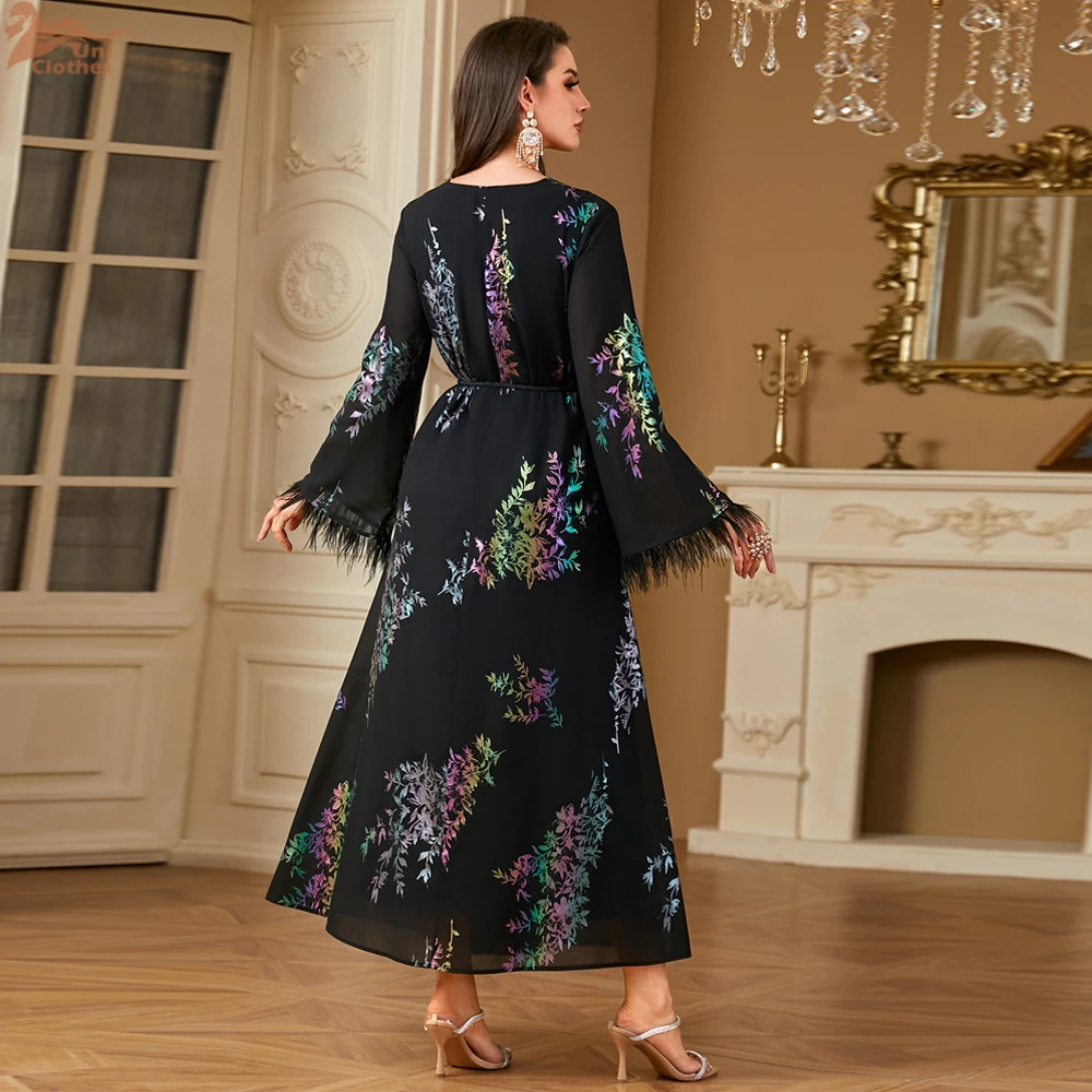 Elegant Print Abayas for Women Muslim Evening Party Dress Dubai Kaftan Kebaya Caftan Marocain Femme Robe Islam Jalabiya Vestidos