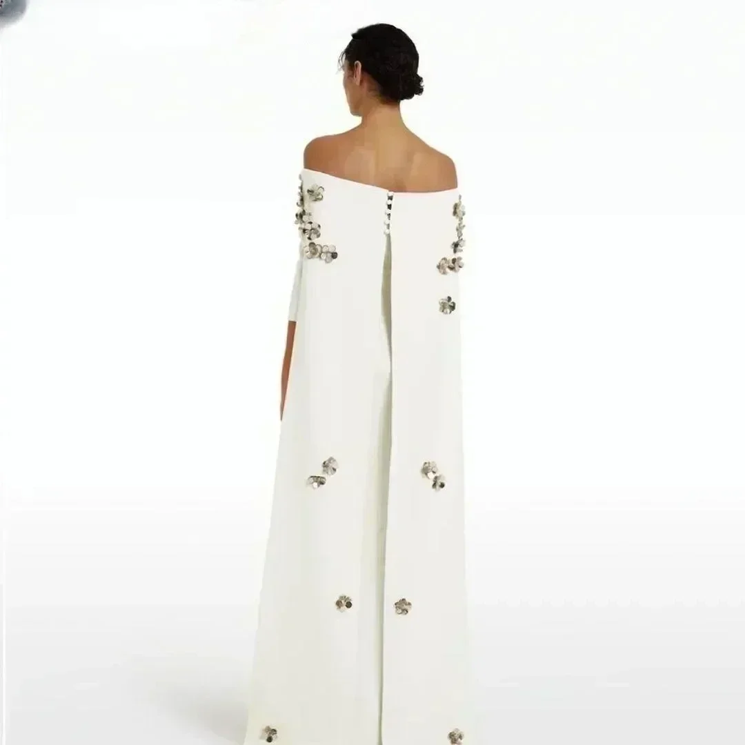 Personalizado elegante fora do ombro flor mangas compridas festa de formatura vestido gala alta qualidade sem alças sem costas vestido para mulher