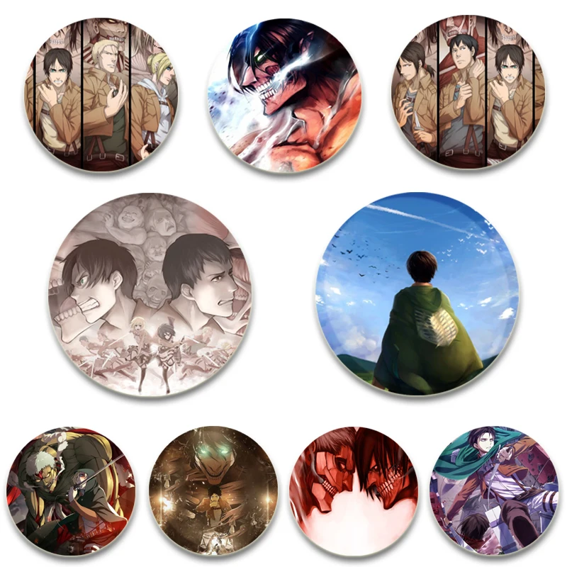 58/44/32MM Anime Shingeki No Kyojin Creative Tinplate Plastic Pins Button Brooches Badge on Backpack Accessories Jewelry Gifts