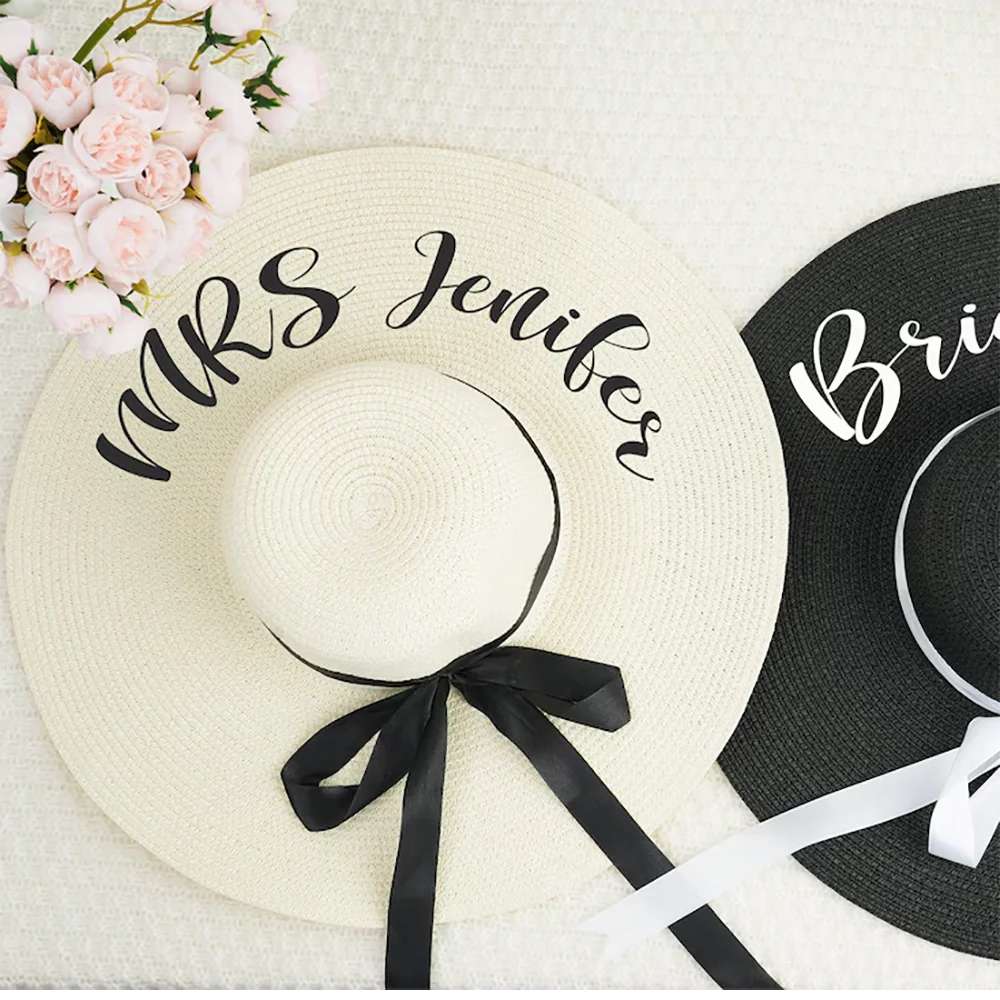 Personalized Floppy Beach Hats Mrs. Beach Hat Bride to be Gift Custom Name Bachelorette Bridal Party Bridesmaid Gift