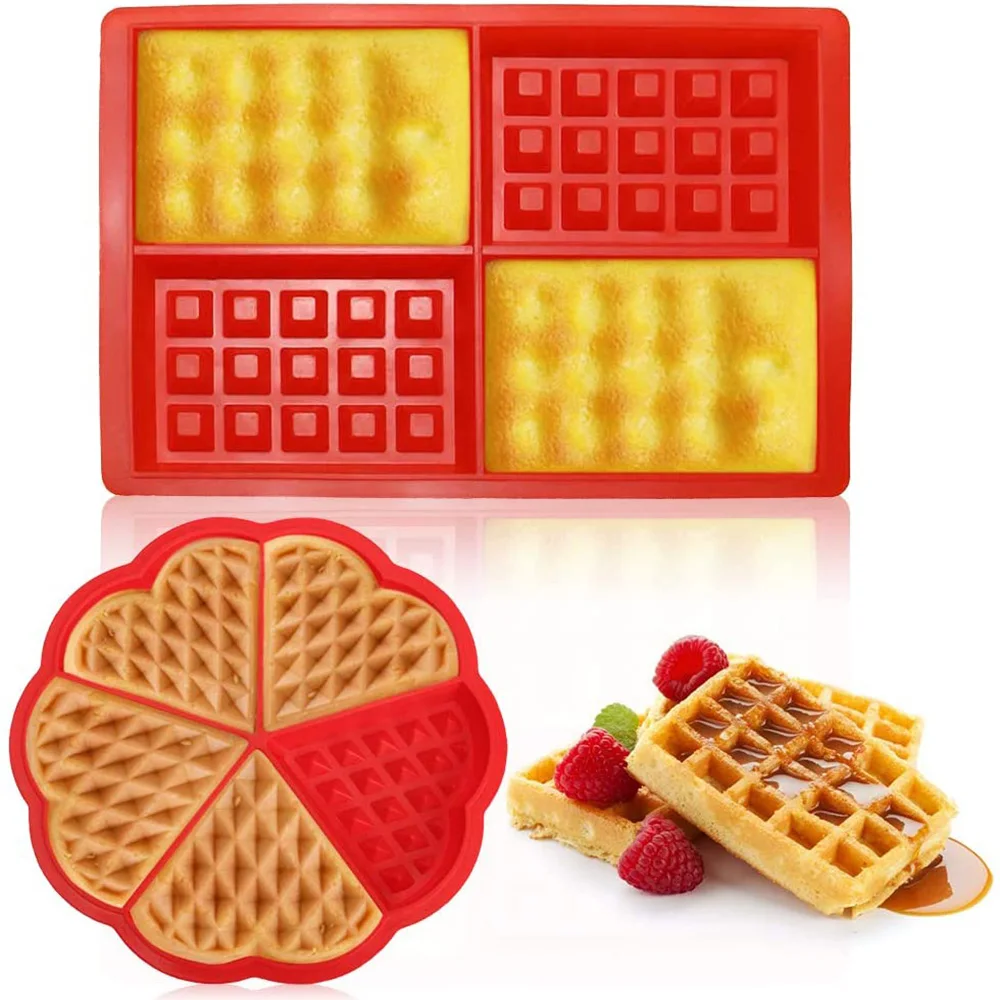 SILIKOLOVE Classic Waffle Mold Silicone Waffle Baking Molds Heart Rectangle Muffin Mould Nonstick Reusable Safe Pastry Tools