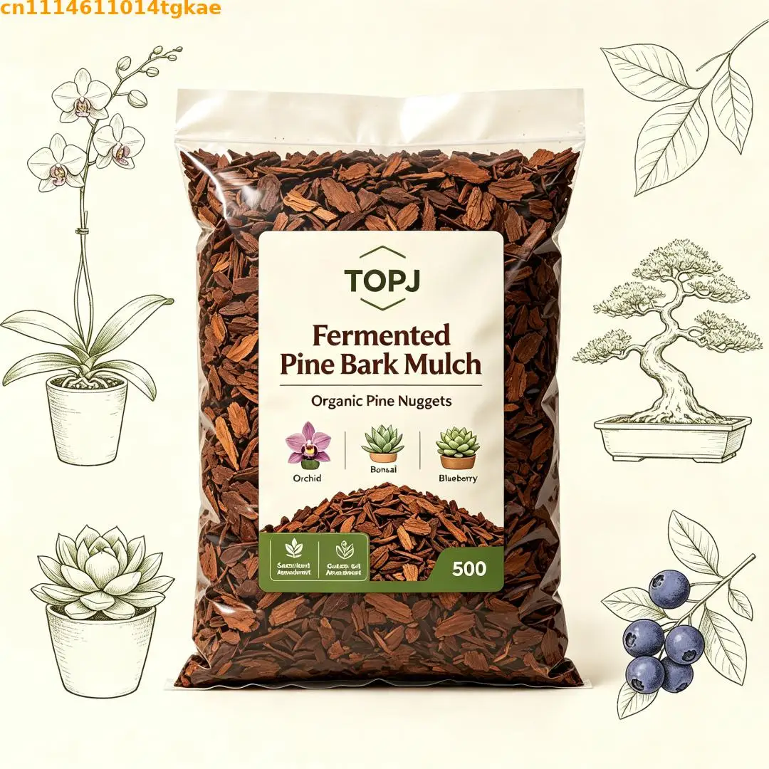 500g TOPJ Fermented Pine Bark Mulch Organic Pine Nuggets Substrate for Orchid Succulent Bonsai Blueberry Garden Soil Amendment