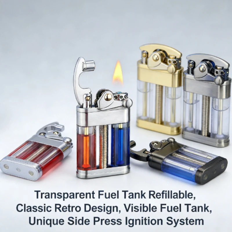 

ZORRO Retro Roker Arm Lighter - Transparent Fuel Tank Flint Wheel Design, Portable & Creative Gift for Men’s Smoking Accessory