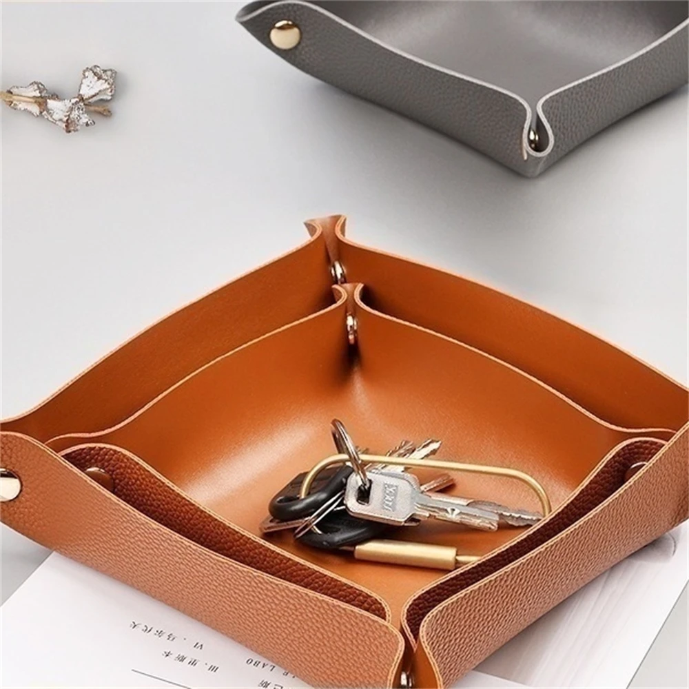 Nordic Leather Desktop Storage Boxes Square PU Foldable Grocery Baskets Household Dice Organizer Decorative Cosmetic Coins Tray