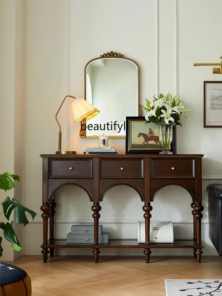 American Light Luxury Console Tables Home Distressed Locker French Retro Solid Wood Sideboard