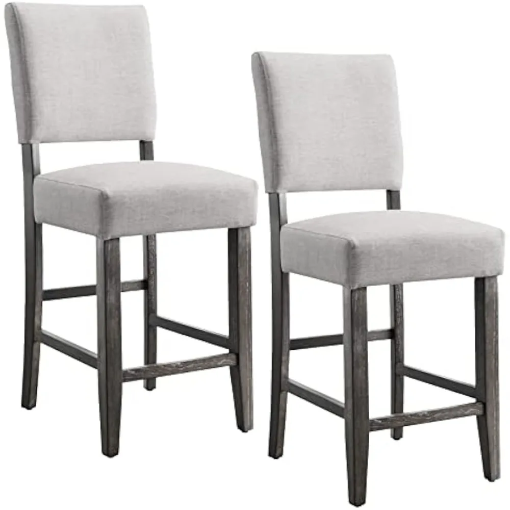 10086BB/HG Upholstered Back Counter Height Stool with Wood Base, Set of 2, for Kitchen Counters and Islands