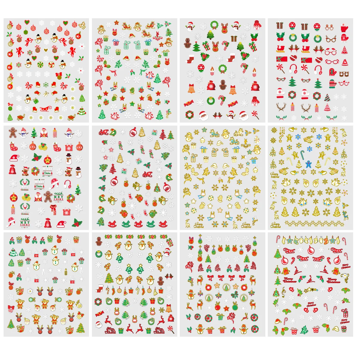 FRCOLOR 12 Sheets Christmas Nail Stickers with Tweezer Christmas Nail Decals Stickers 3D Nails Tips Decals Self-adhesive DIY Man