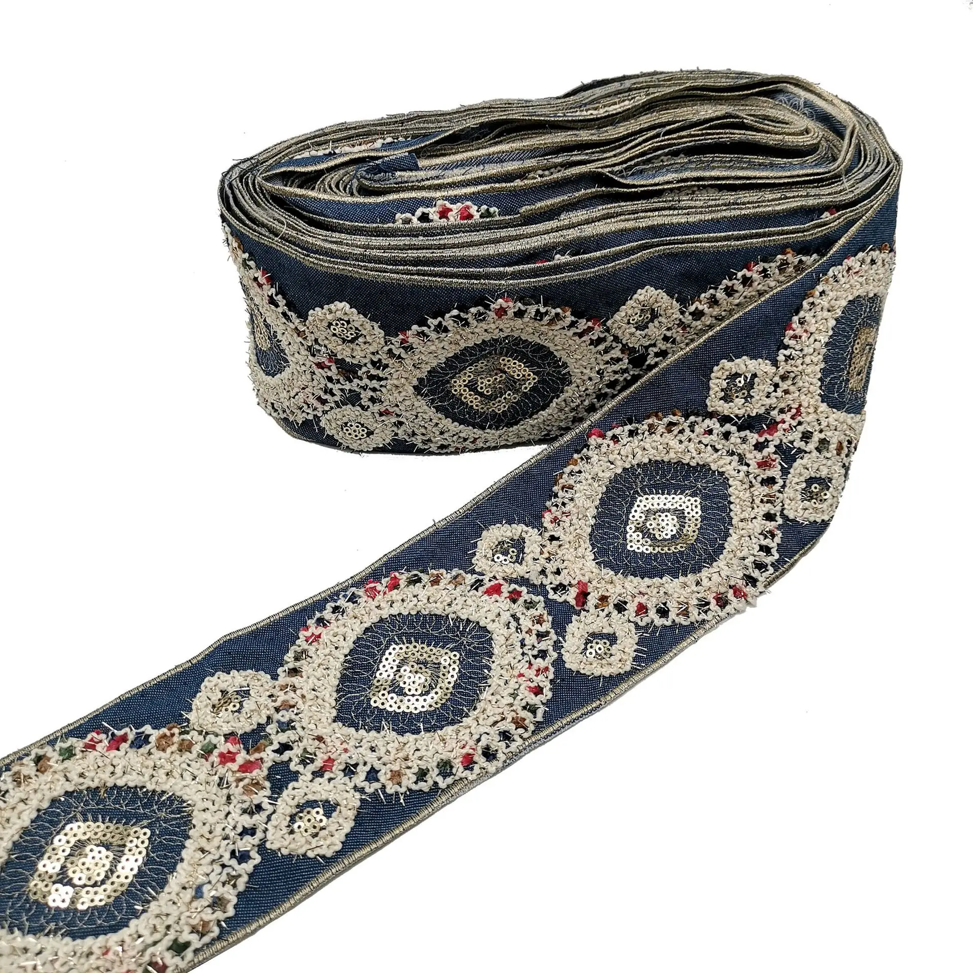 1 jarda miao lantejoulas bordado hmong renda guarnição tecido jeans 9cm vestido colarinho fita étnica tribal tailandesa lao eslavo boho têxtil