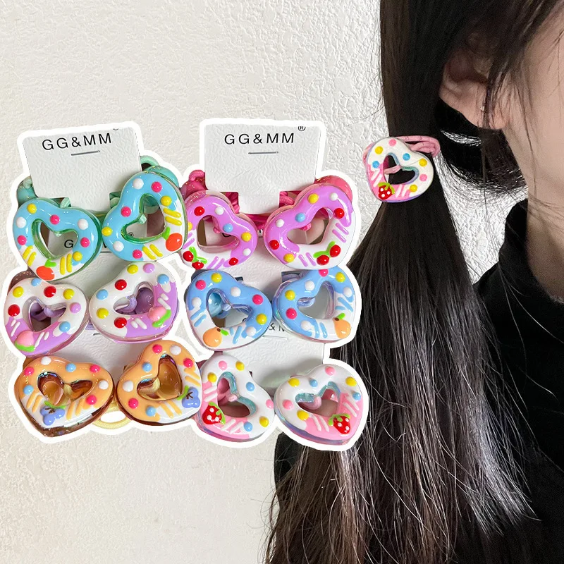 2PCS Color Hand Drawn Graffiti Heart Shape Princess Headwear Kids Elastic Hair Bands Girls Hair Accessories Children Hair Ropes