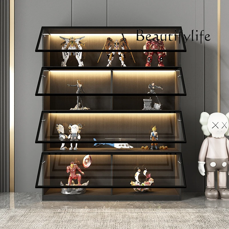 Solid wood figure display cabinet Lego model storage cabinet Household hydraulic glass door Living room display cabinet