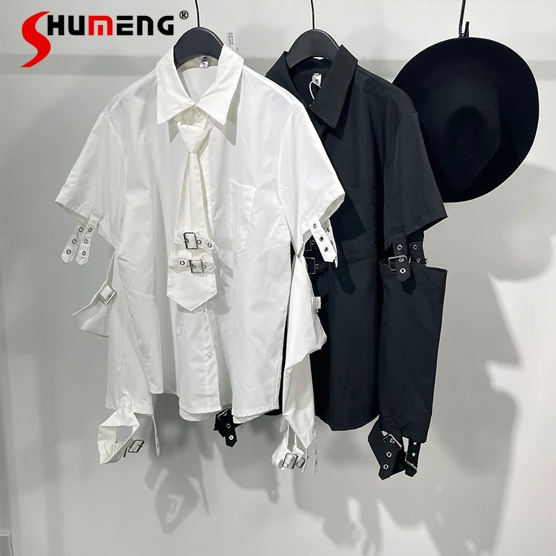 

2024 Spliced Sleeve Harajuku Punk Casual Shirt Darkwear High Street Shirt Women Hip Hop Loose Tops Gothic Grunge Summer Blouse