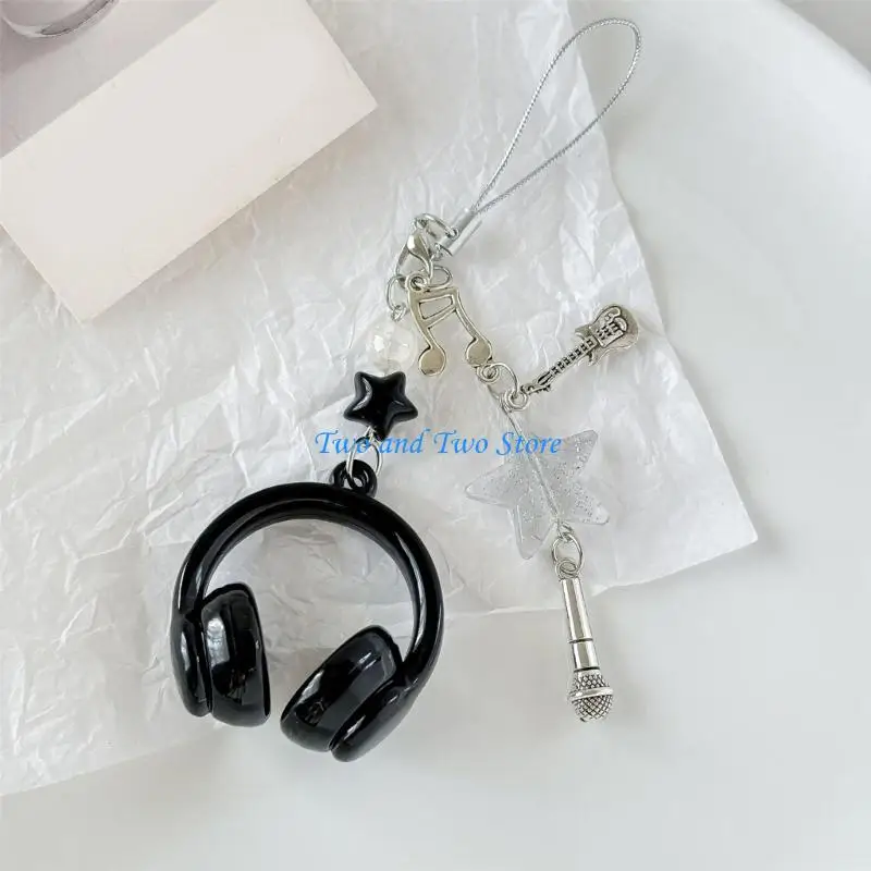 HX6F Artistic Resin Music Symbol Chain Wear Resistant Headset Pendant Phone Chain Strap for Practical Everyday Carry