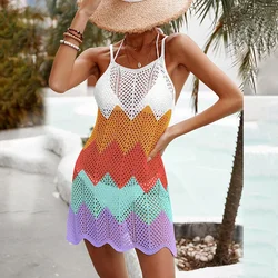 Knitting See Through Crochet Bikini Cover Up, Sexy Beach Dress, Spaghetti Straps, Women's Swimwear, Summer Clothing