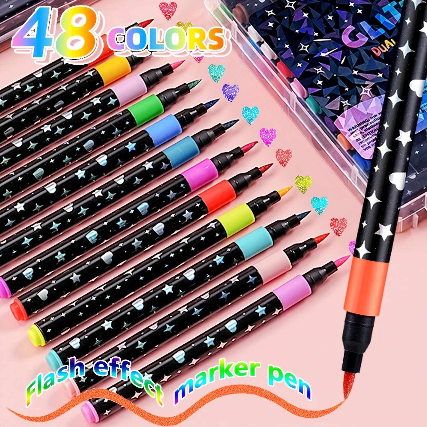 

12/24/36pcs Colors Flash Effect Marker Pens | Acrylic-based Ink, Medium Point, Suitable for Drawing, Coloring, Sketching, Crafts