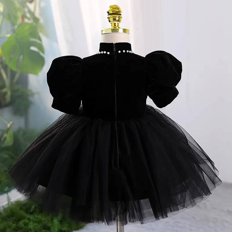 

Girls' Black Evening Dress French Style Light Luxury Niche Children's Birthday Princess Dress Host Piano Performance Costume