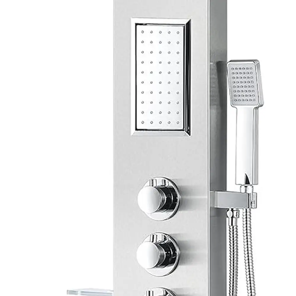 

58 Brushed Steel Shower Panel with Turbo High-Pressure Rainfall Head and 2 Body Jets