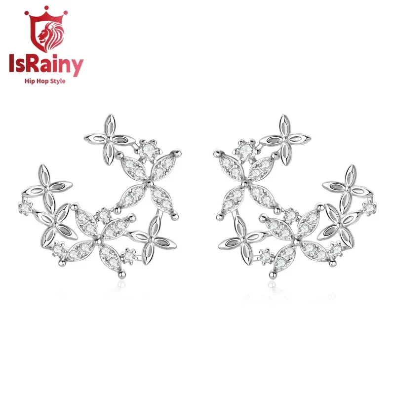 IsRainy Hip Hop Rock 925 Sterling Silver GRA Moissanite Diamond Wedding Engagement Ear Stud Earrings Fine Jewelry for Women Men