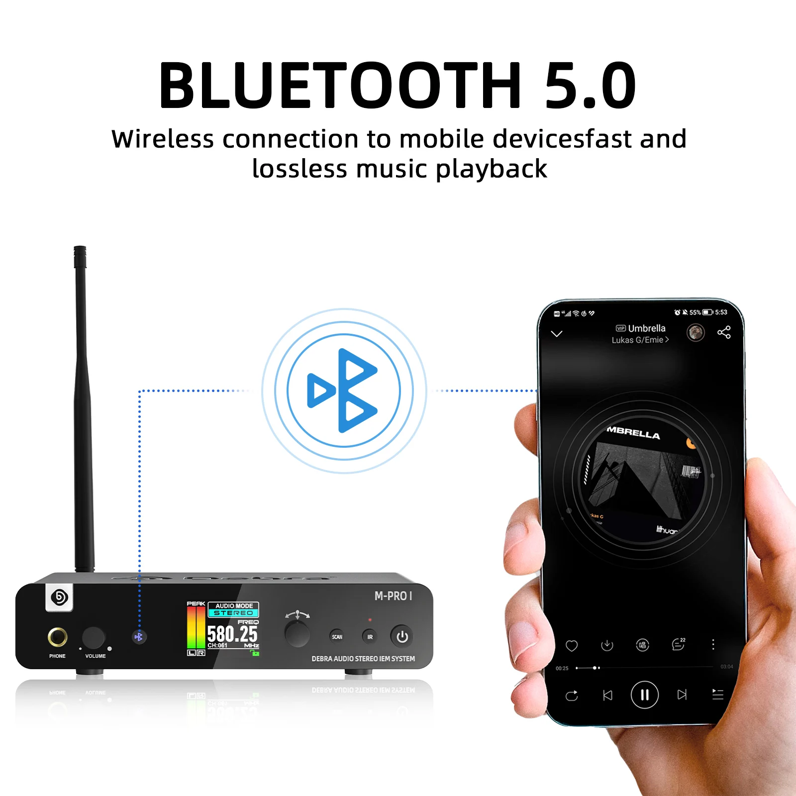 Debra M-PROI Professional Wireless In-Ear Monitor System, 560-690MHz Band with Bluetooth Transmission, 24-bit/44.1kHz, for Stage