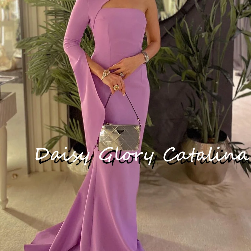 Long Sleeves Prom Dress for Women Gorgeous Lilac Evening Dresses Simple O Neck One Shoulder Mermaid Wedding Party Dresses 2023