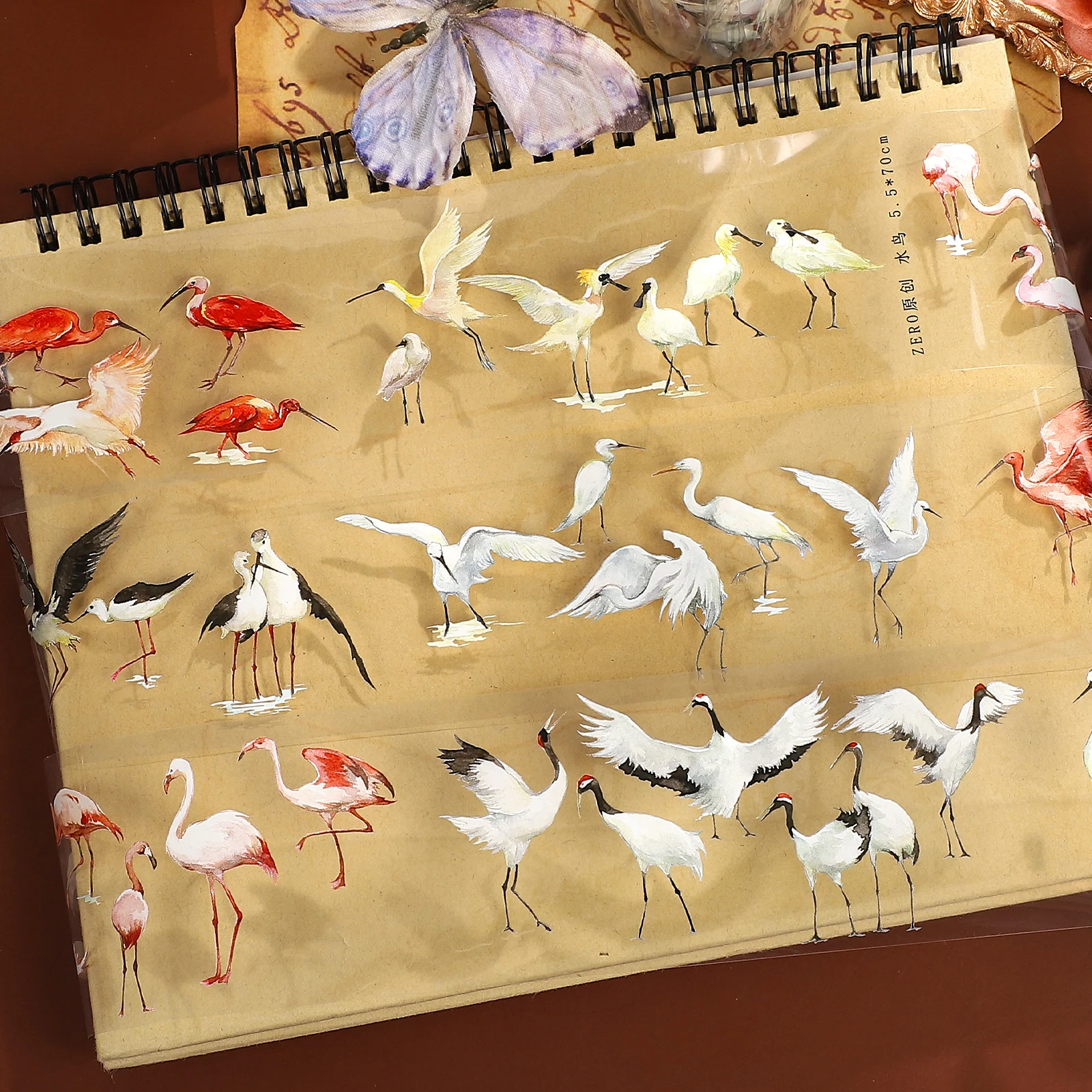 

55mm*5m Vintage Waterfowl Crane Landscape PET Tape Creative DIY Journal Material Collage Scrapbook Stationery