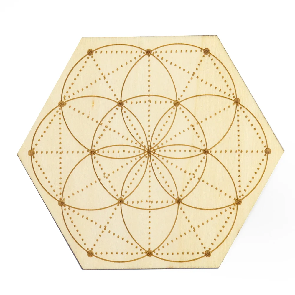 Plaque de cristal de chakela en bois, pierre d\'énergie, support en bois, Metatron hexagone, yoga, méditation, support en cristal, planche de fleur