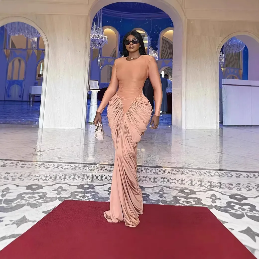 

Новое женское платье весна 2026: модное, элегантное, сексуальное, с круглым вырезом, драпировкой, в стиле колор-блок, облегающее, с открытой спиной, модель Robe Vestido