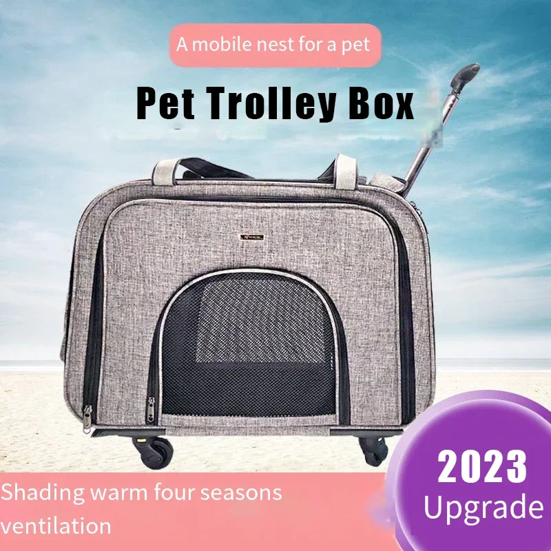 2024 Hot Selling Multi Functional Dog Outgoing Trolley Bag Pet Trolley Box Silent Wheels Cat Portable Luggage Cat Backpack New