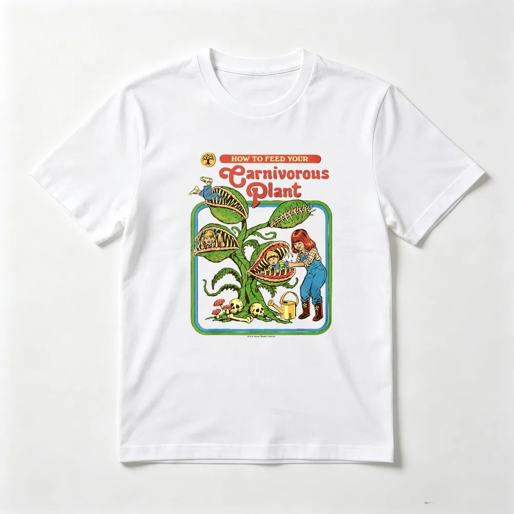 Retro Dark Humor Carnivorous Plant Sci-fi Terror Manga Funny Adult T-Shirt Casual Fashion Loose Short Sleeve Summer Unisex Tees