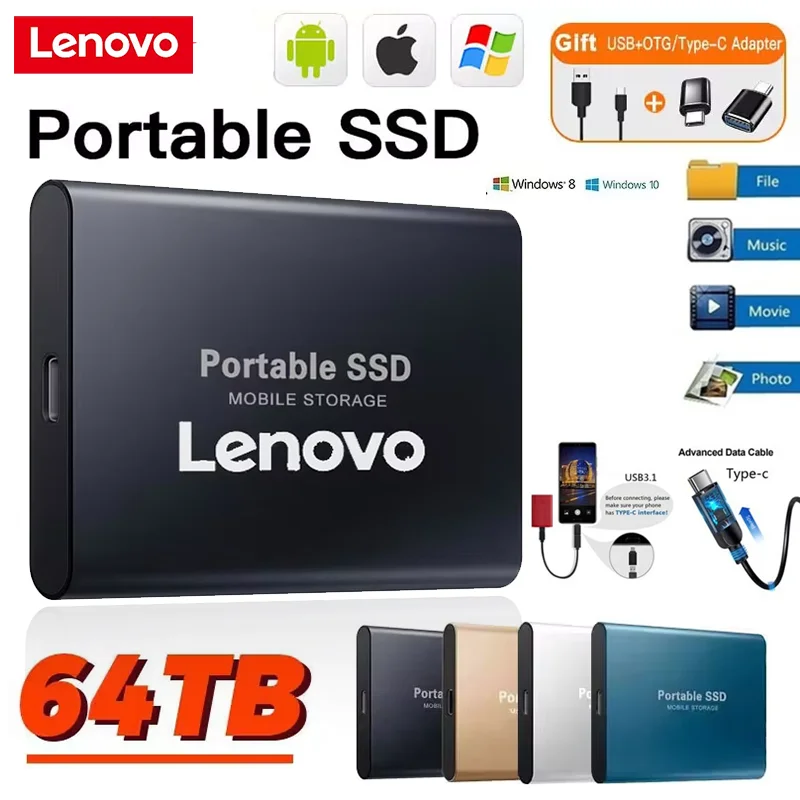 Originale Lenovo Portable 2TB SSD 16TB disco rigido esterno Type-C USB 3.0 dischi rigidi di archiviazione esterni ad alta velocità da 8TB per laptop