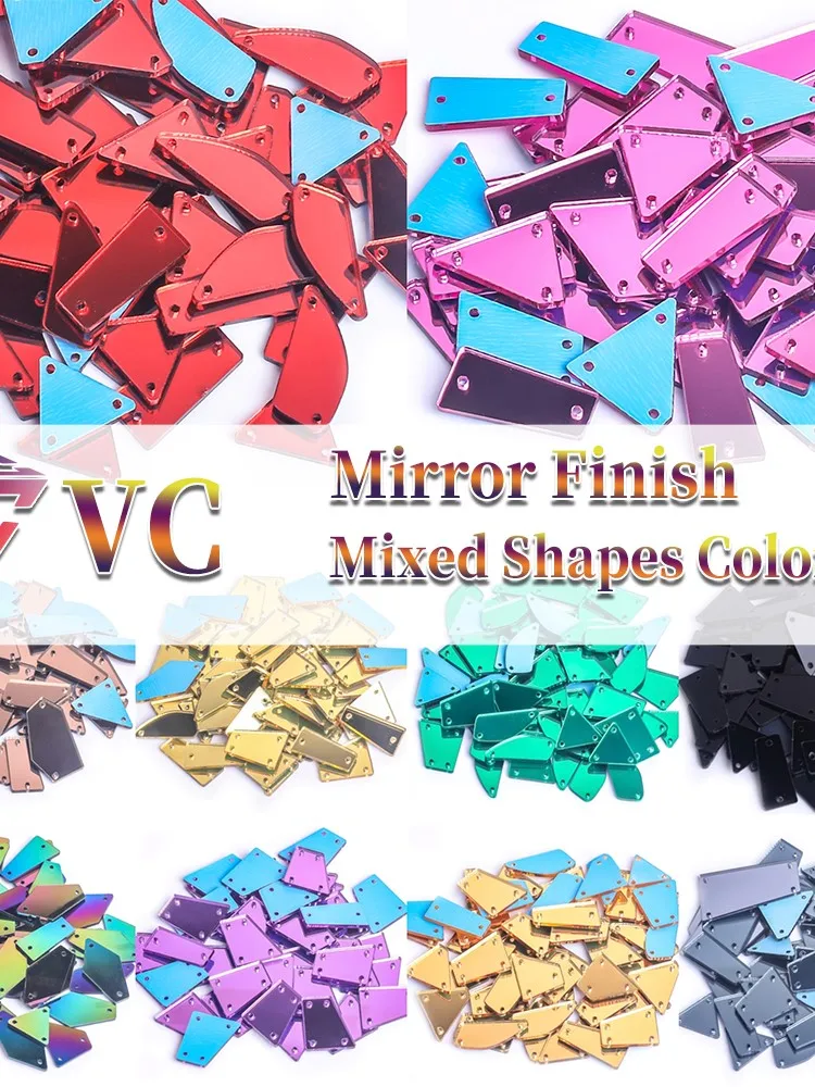Vc mix tamanho cristais claros espelho de costura strass aplique flatback acrílico strass em pedra