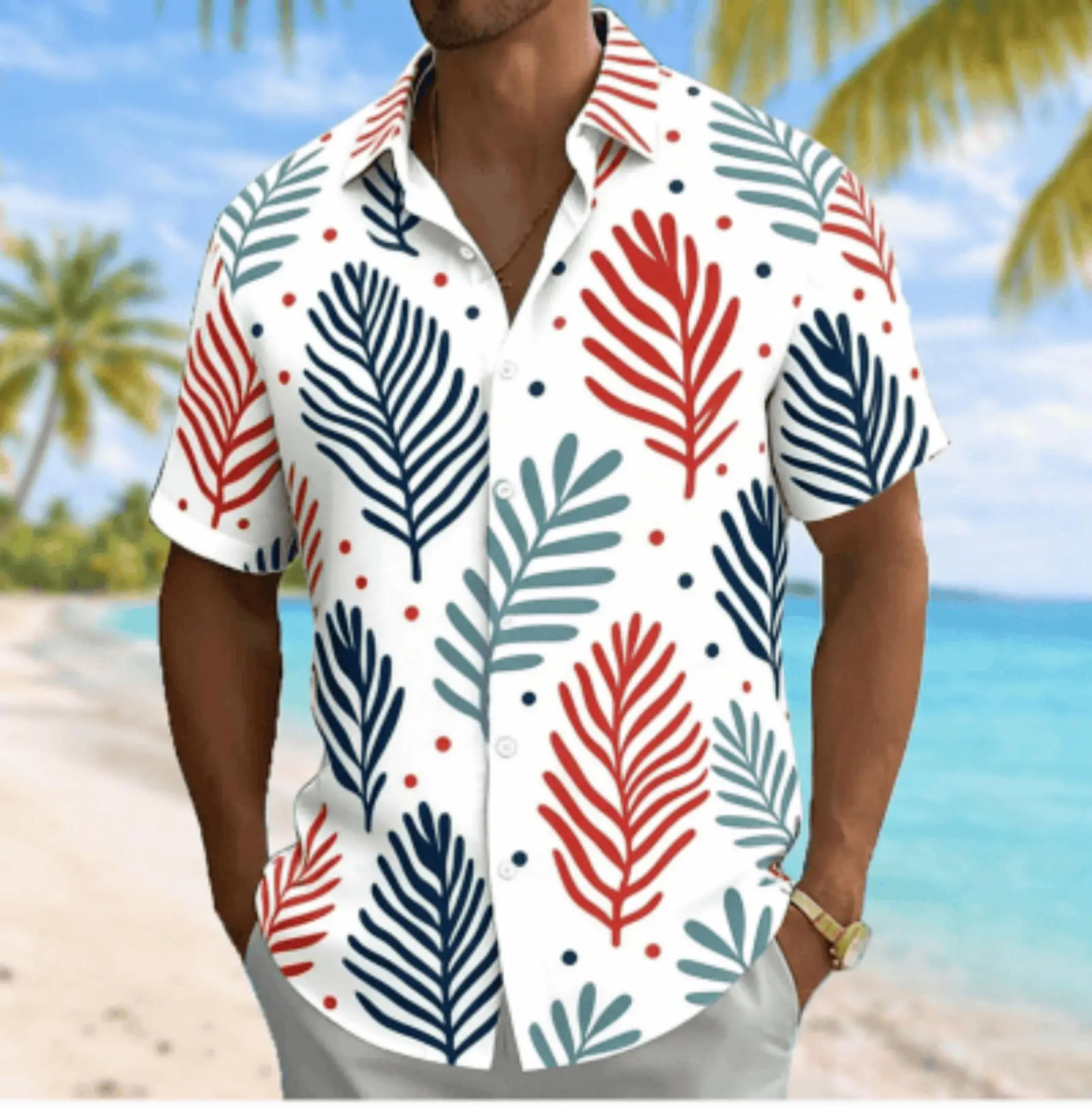Southeast Asian Vacation Style Printed Shirt with Loose Sunflower Leaf Design for Men's Summer Thin Beach Casual Shirt