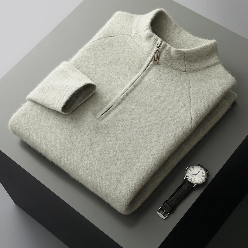 Maglione di cashmere Maglione lavorato a maglia con mezza zip Maglione base con colletto alla coreana da uomo Autunno Inverno Nuovo maglione di lana pullover con strato interno