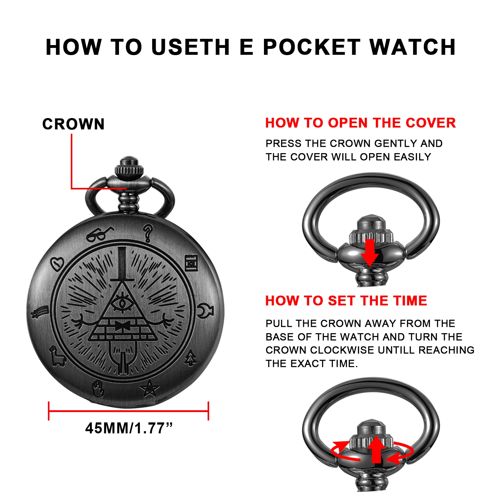 رمادي مثلث الغريبة العين شارة كوارتز ساعة الجيب الكلاسيكية الرجعية قلادة قلادة الرجال والنساء الملحقات زوجين ساعة حائط هدية