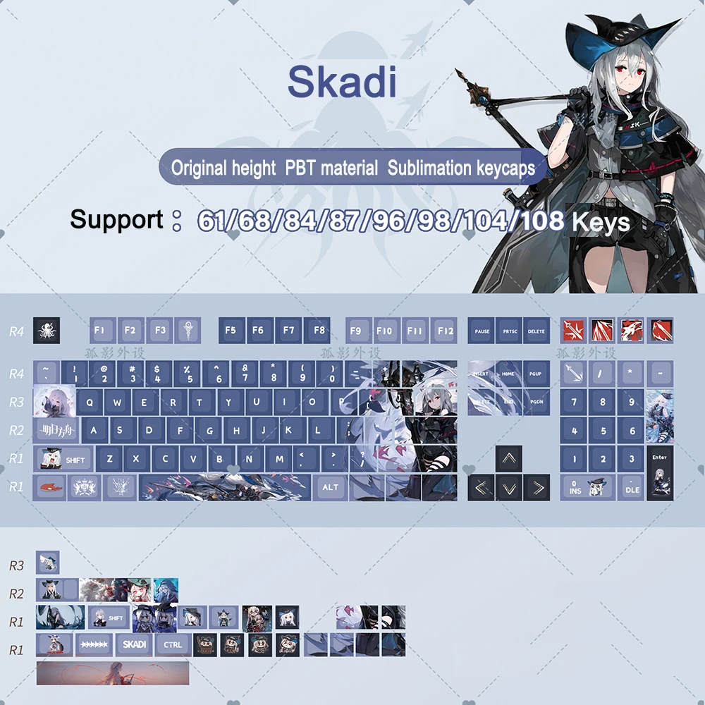 128 kunci Keycap dampak Genshin profil ceri PBT DYE-Keyboard mekanik sublimasi Keycap Anime Huao Keycaps MX Switches