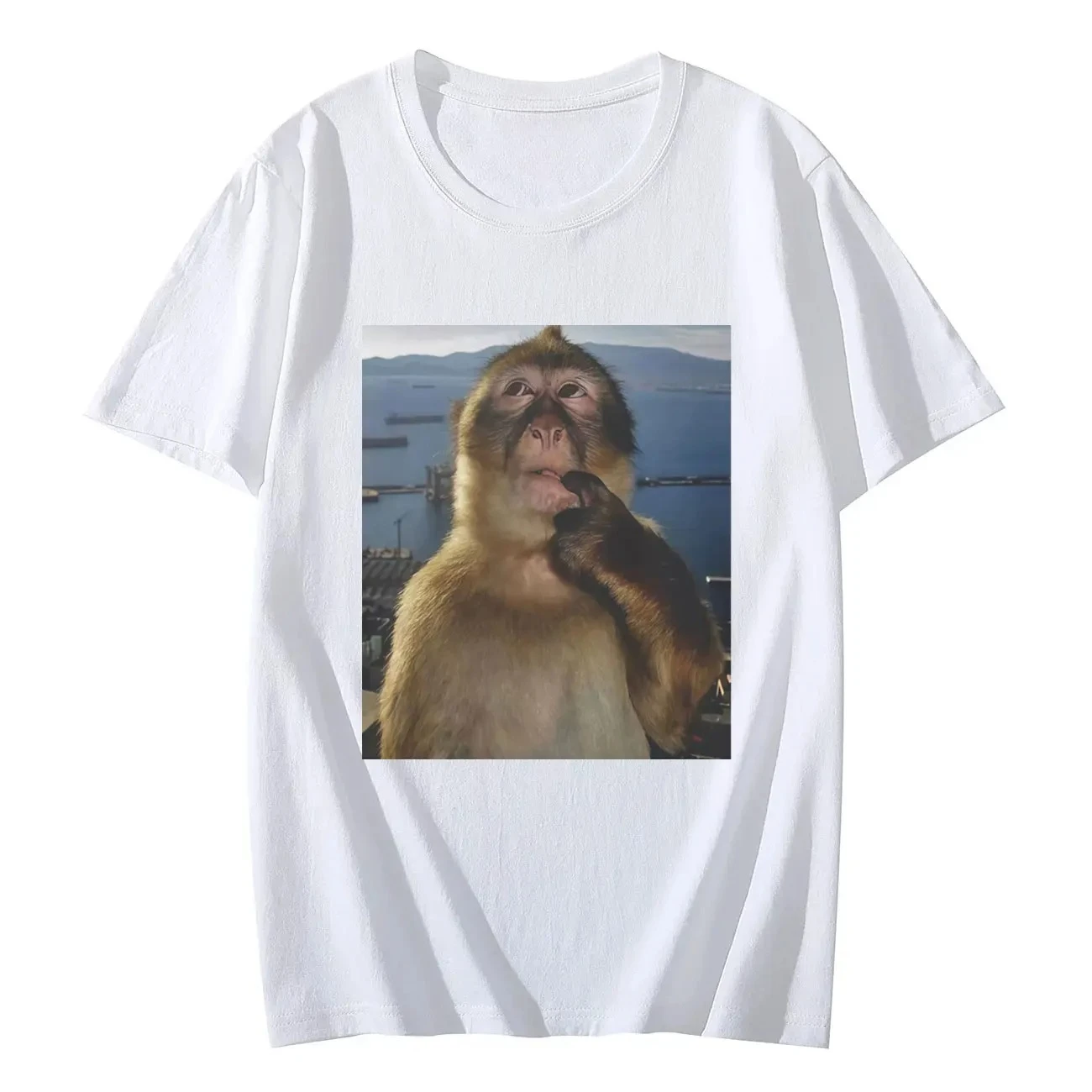Women Summer Funny Thinking Monkey Meme Graphic Printed Casual Fashion Trendy Streetwear Daily Short Sleeve Tops for Ladies