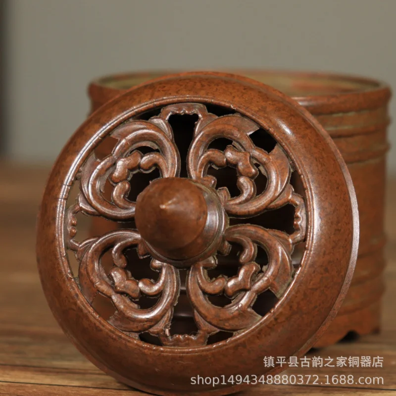 Pure Copper Xuan Pattern High Tube Incense Burner Ornament Office Living Room Shop Study Desktop Decoration Craft