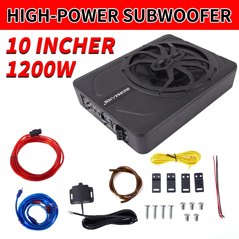 

10 inches Max 1200W Car Under-Seat Sub Woofer Active Powered Amplifier Bass Enclosed Subwoofer System Car Super Slim Under Seat