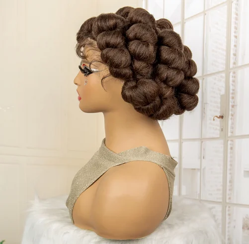 Synthetic Full Lace Handmade Bantu Braided Wigs Short Cute Natural Braided Lace Wigs with Baby Hair for Women