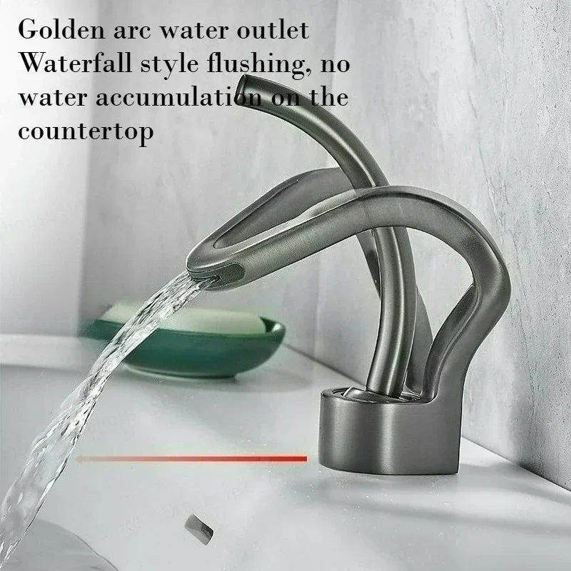 Luxury Brass Waterfall Basin Faucet Deck Mounted Bathroom Washbasin Mixer Tap Hot Cold Wash Sink Faucets