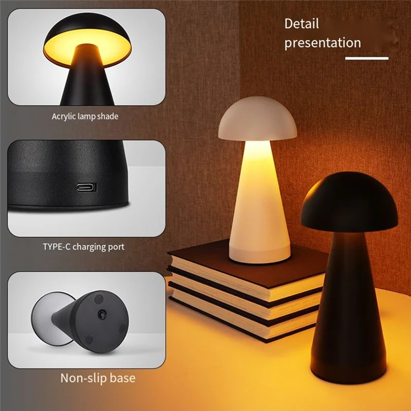 

ABRS-LED Rechargeable Mushroom Table Lamp Desktop Bedside Lamp For Children's Room Cute Bedtime Touch Control Lamp
