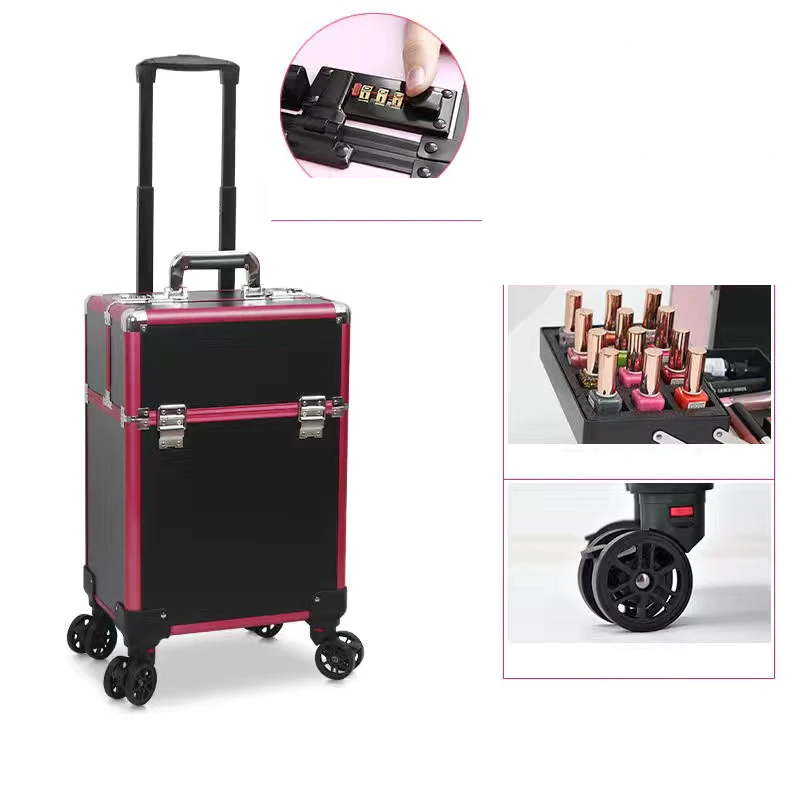 Étui à cosmétiques multicouche grande capacité boîte tatouage des ongles sac à bagages roulant trousse de maquillage multi-fonction chariot valise voyage