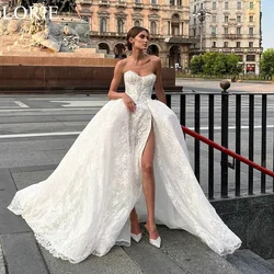 LORIE BOHO Sweetheart Tulle Wedding Dresses Strapless Exquisite Lace Appliques Backless 2024 Luxury High Split Bridal Gowns