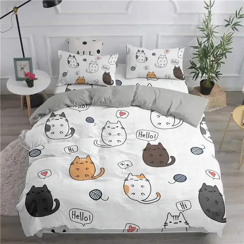 

Cute Cats Printed Cartoon Cat Comfortable Duvet Quilt Cover Pillowcase Bedding Set Children Bedroom Decoration Home Textile
