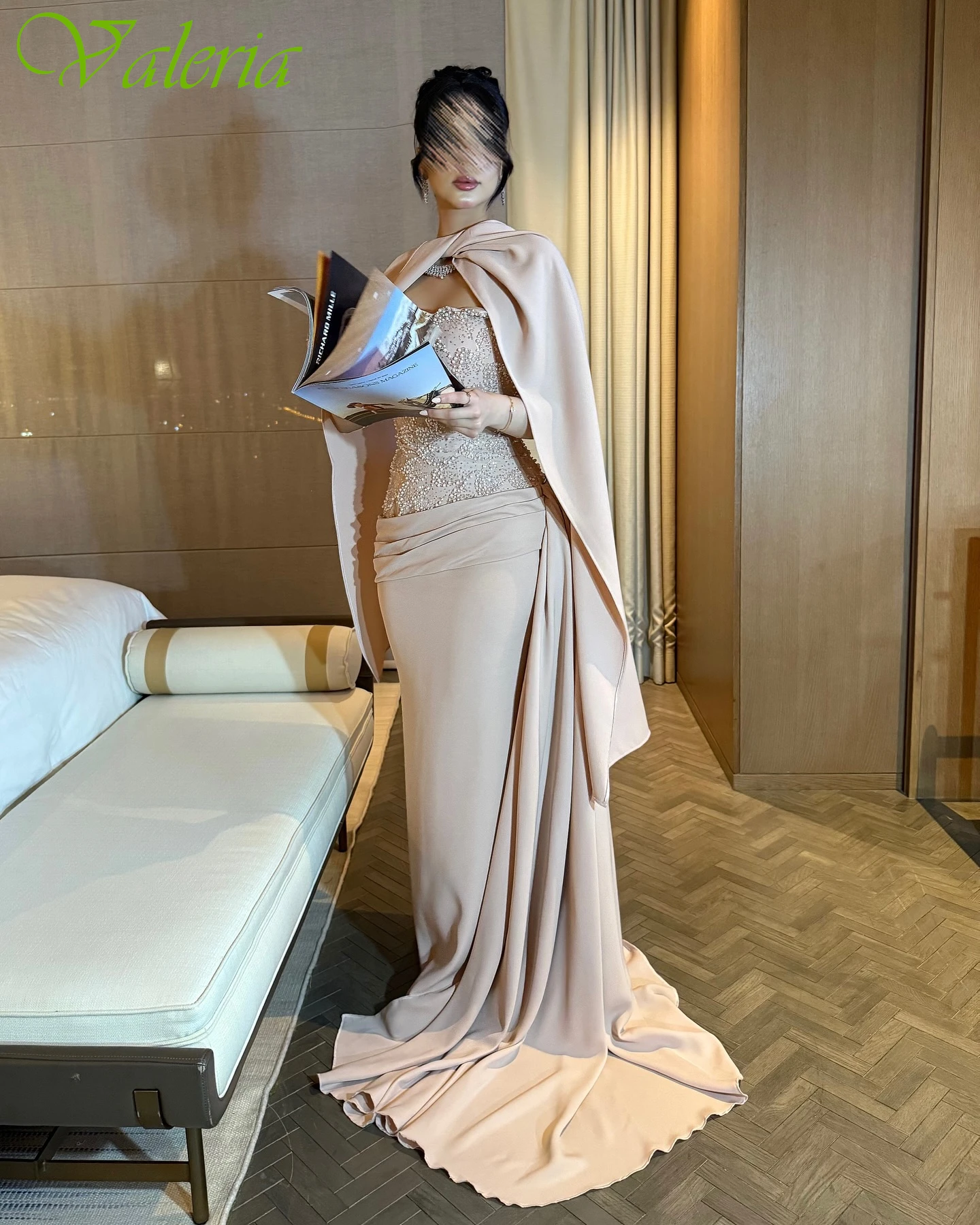 Abito da sera delicato con scialle a cappella senza spalline a sirena personalizzato Abiti da festa eleganti Abito da ballo dal temperamento classico