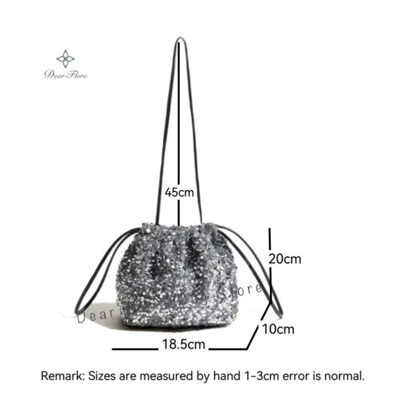 New Trendy Versatile Sequin Crossbody Bags High Quality Women Drawstring Pleated Shoulder Bags Luxury Soft Bucket Handbags Party