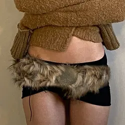 New PU Leather Punk Fur Belt Fluffy Super Soft Plush Waist Chain Y2K Punk Waistband Jeans Pants Decor