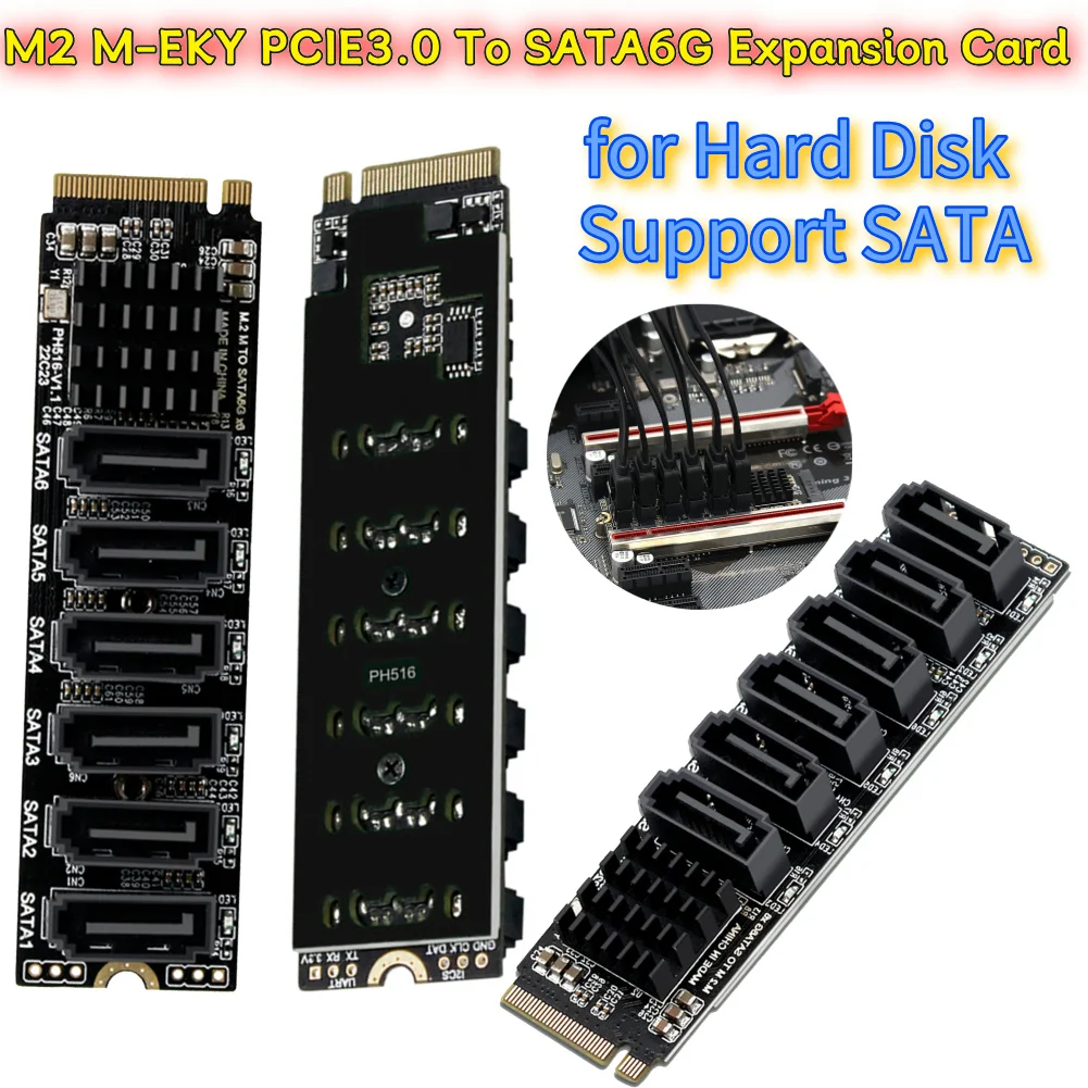 

M2 M-EKY PCIE3.0 To SATA6G Docking Expansion Card 6 Port Adapter Card 16000 MB/s Transmission Speed for Hard Disk Support SATA