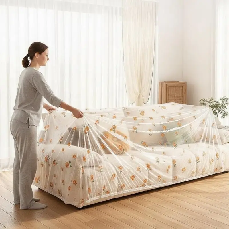 1Pcs Transparent Disposable Bed Dust Cover Waterproof Thick Plastic Furniture Protection Elastic Edges Full Wrap