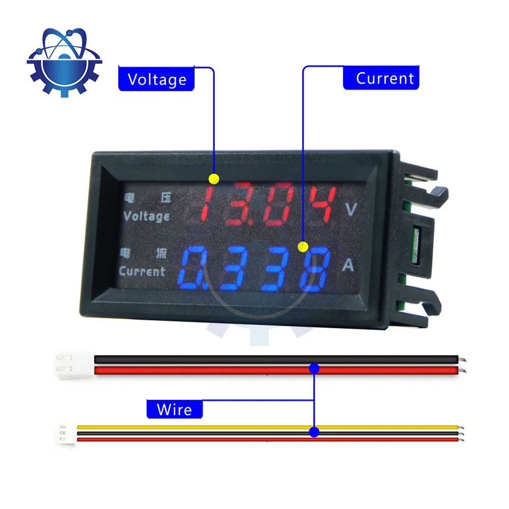 0.28/0.56 Inch DC 0-100V 10A Mini Digitale Voltmeter Ampèremeter 4 Bit 5 Draden Stroommeter Tester Blauw Rood Dual LED-display