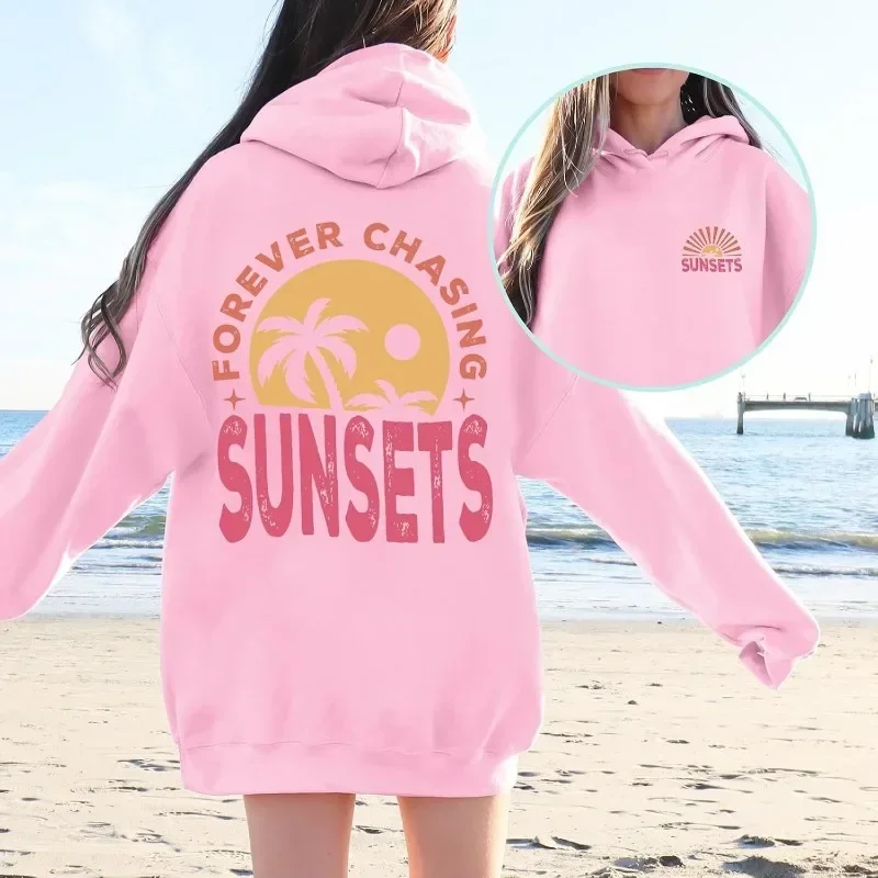 Hoodies Womens Pink Palm Puff Hoodie Fleece Sweatshirts Long Sleeve Tops Drawstring Pullover Fall Outfit Clothes